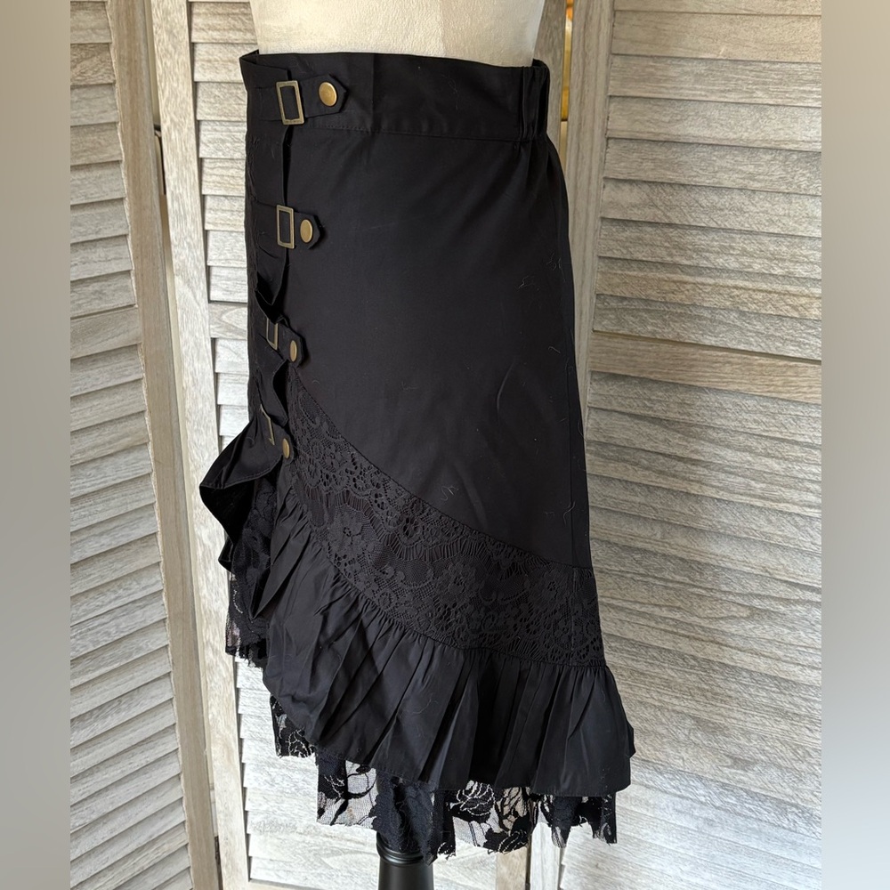 Gothic Steampunk Style Black Skirt Women’s SZ 2X, w/Lace, Ruffled Trim, Buckles - Picture 6 of 16